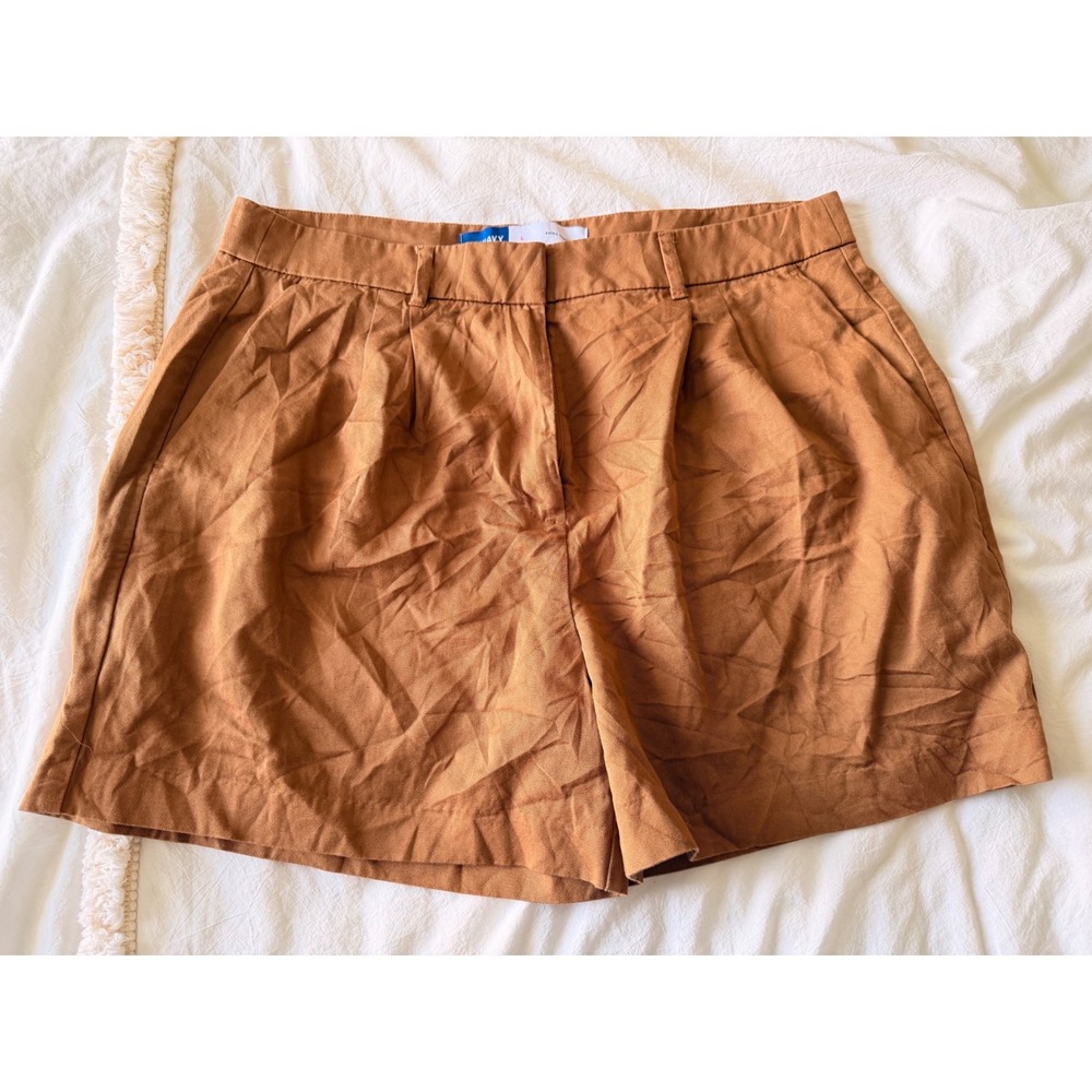 Old Navy Womens Extra High Rise Pleated Shorts Camel Brown Size L Large